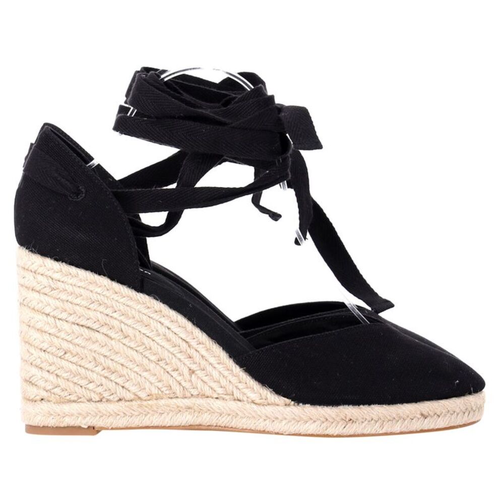 Reformation Camille Lace Up Wedge in Black Suede